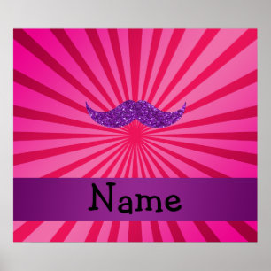 Personalised name purple glitter moustache poster