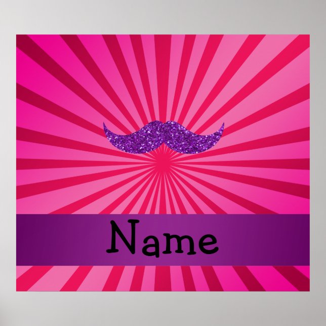 Personalised name purple glitter moustache poster (Front)