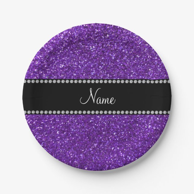 Personalised name purple glitter paper plate (Front)