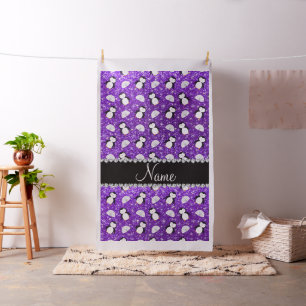 Personalised name purple glitter penguins igloos fabric