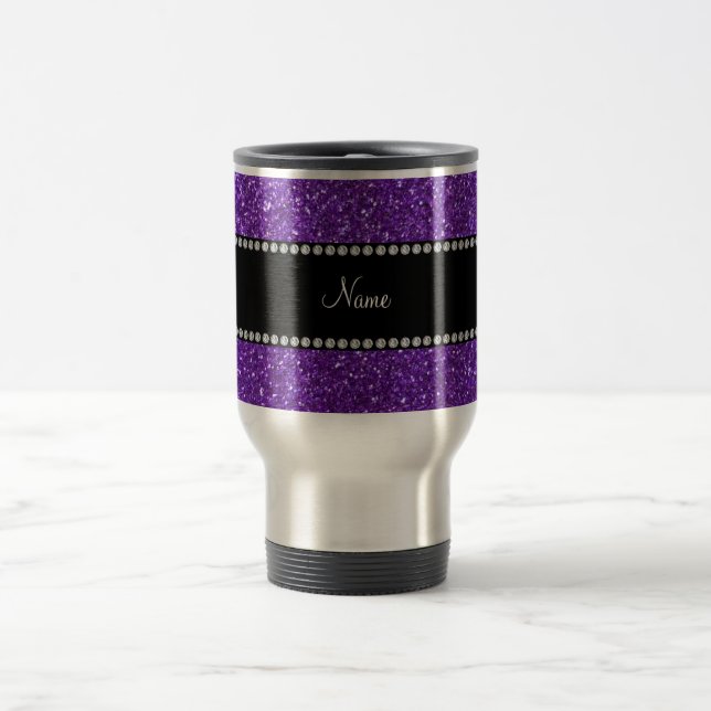 Personalised name purple glitter travel mug (Center)