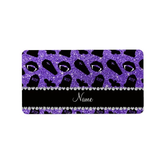 Personalised name purple glitter vampire address label