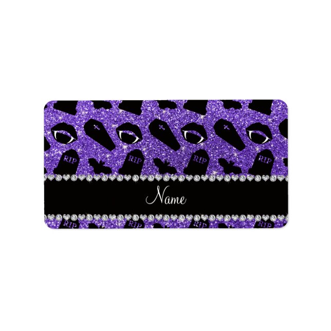 Personalised name purple glitter vampire label (Front)