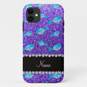 Personalised name purple glitter whales iPhone 11 case