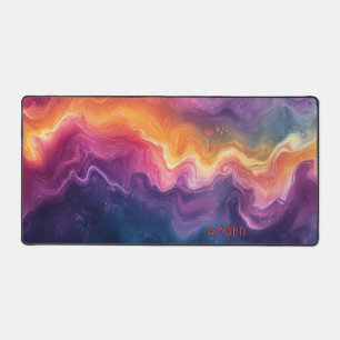 Personalised Name Purple Gold Fluid Art Abstract Desk Mat