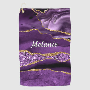 Personalised Name Purple Gold Glitter Golf Towel