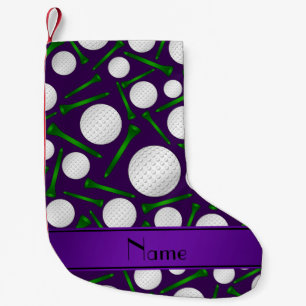 Personalised name purple golf balls tees small christmas stocking
