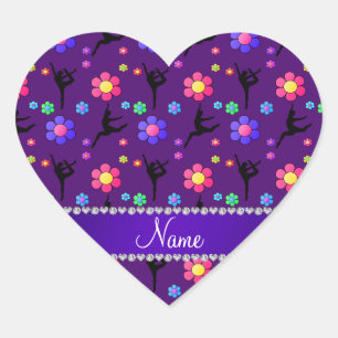 Personalised name purple gymnastics flowers heart sticker