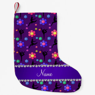 Personalised name purple gymnastics flowers small christmas stocking