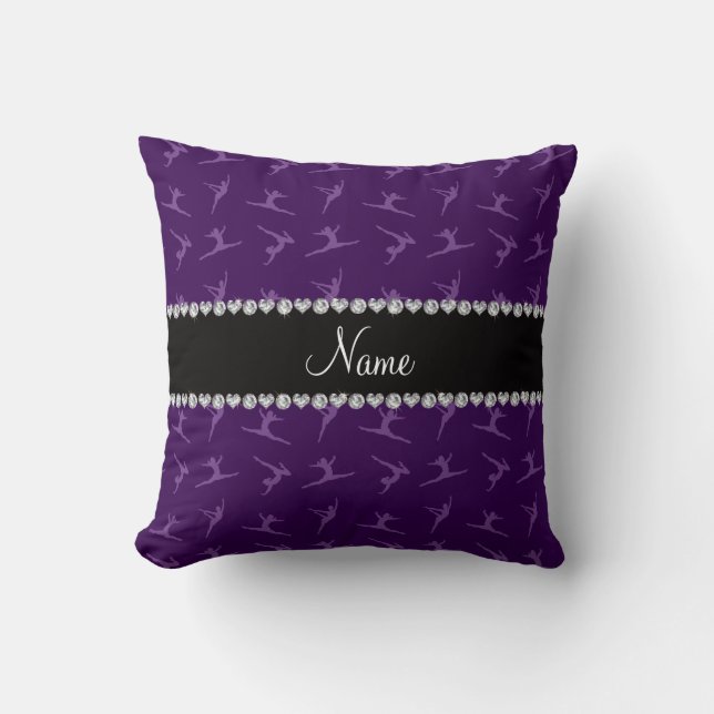 Personalised name purple gymnastics pattern cushion (Front)