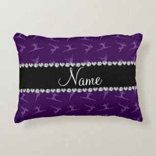 Personalised name purple gymnastics pattern decorative cushion