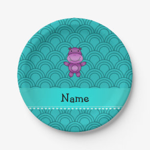 Personalised name purple hippo turquoise pattern paper plate