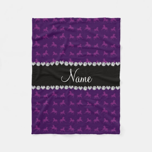 Personalised name purple horse pattern fleece blanket (Front)