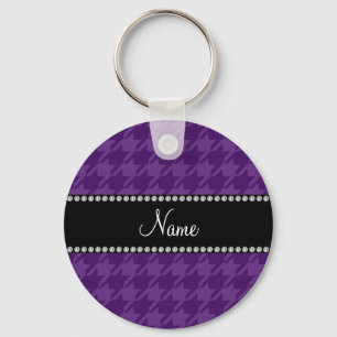 Personalised name purple houndstooth pattern key ring