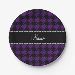 Personalised name Purple houndstooth pattern Paper Plate