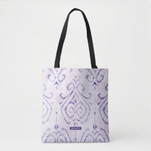 Personalised Name purple Ikat Pattern Bridesmaid Tote Bag