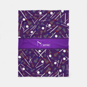 Personalised name purple lacrosse pattern fleece blanket