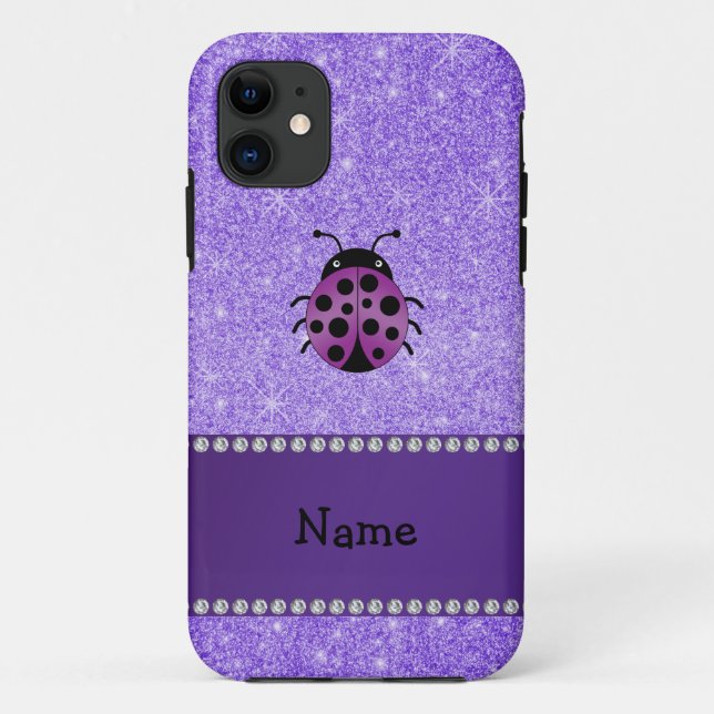 Personalised name purple ladybug purple glitter Case-Mate iPhone case (Back)