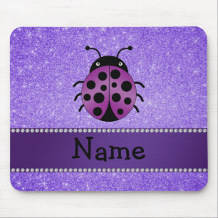Personalised name purple ladybug purple glitter mouse pad