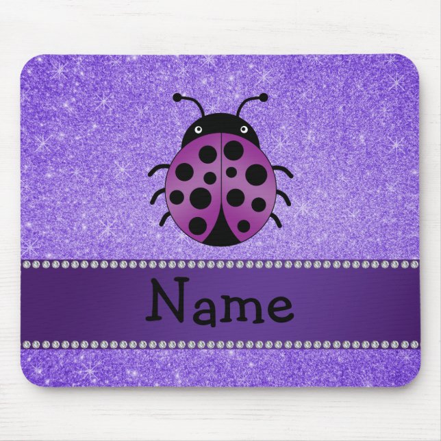 Personalised name purple ladybug purple glitter mouse pad (Front)
