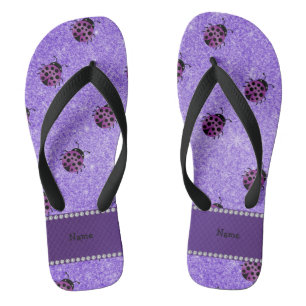 Personalised name purple ladybug purple glitter thongs