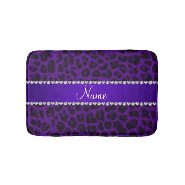 Personalised name purple leopard pattern bath mat (Front)