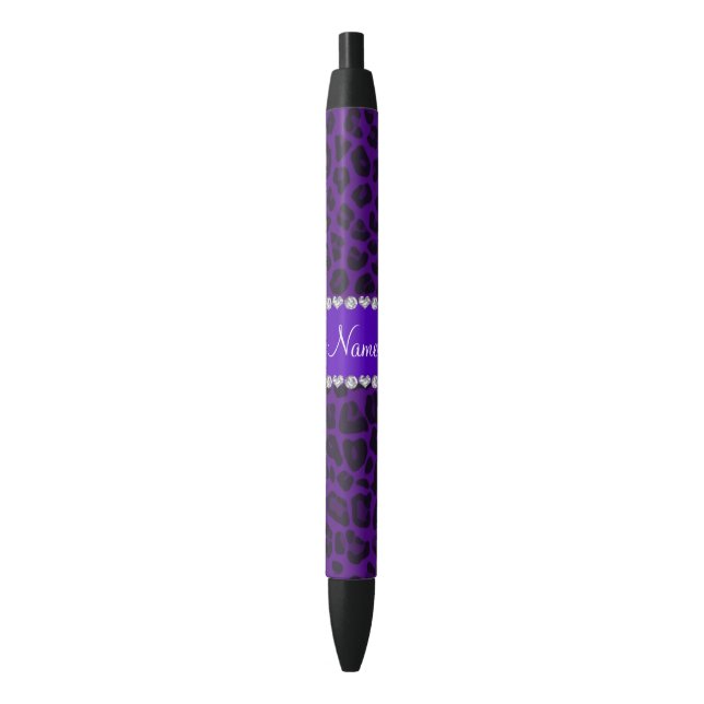 Personalised name purple leopard pattern black ink pen (Front Vertical)