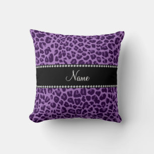 Personalised name purple leopard pattern cushion
