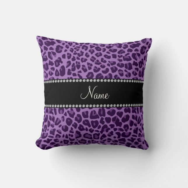 Personalised name purple leopard pattern cushion (Front)