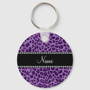 Personalised name purple leopard pattern key ring