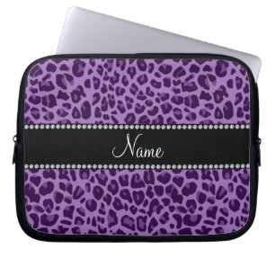 Personalised name purple leopard pattern laptop sleeve