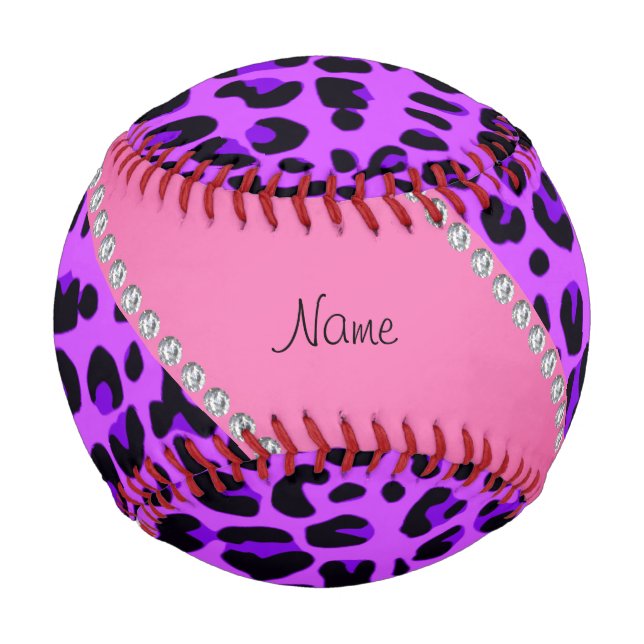 Personalised name purple leopard pink stripe baseball (Front)