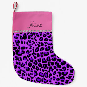 Personalised name purple leopard pink stripe small christmas stocking