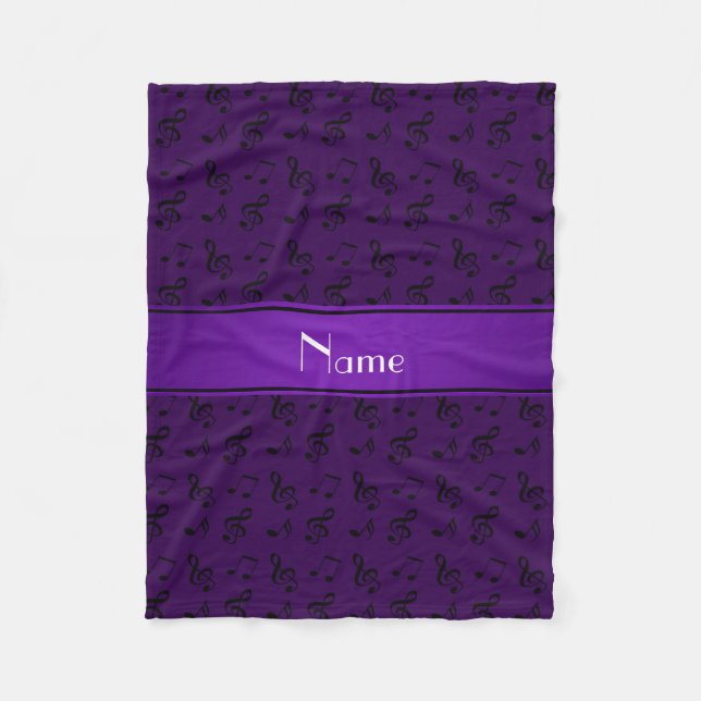 Personalised name purple music notes fleece blanket (Front)