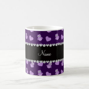 Personalised name purple owl hearts coffee mug