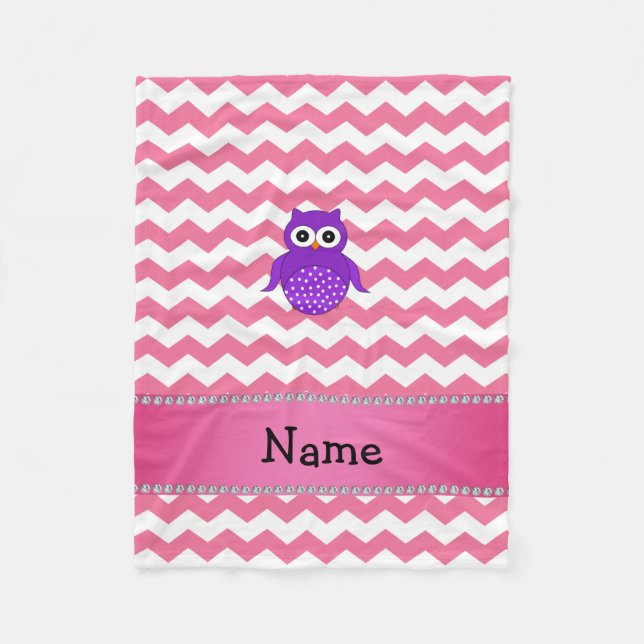 Personalised name purple owl pink chevrons fleece blanket (Front)