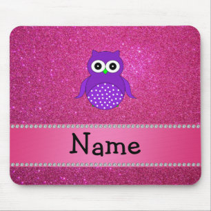Personalised name purple owl pink glitter mouse pad