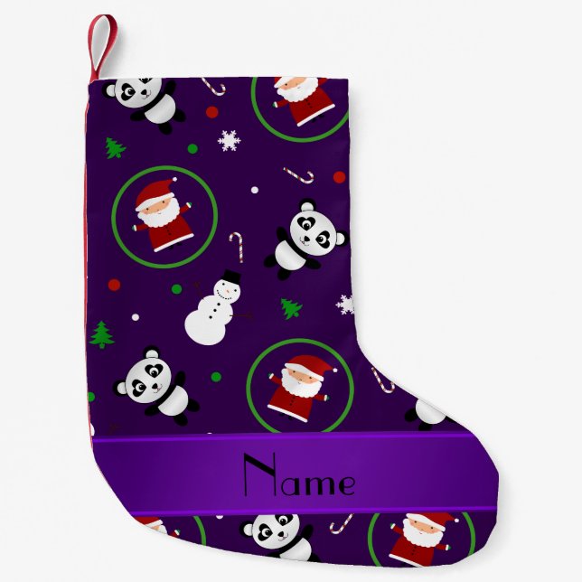 Personalised name purple panda santas christmas small christmas stocking (Front)