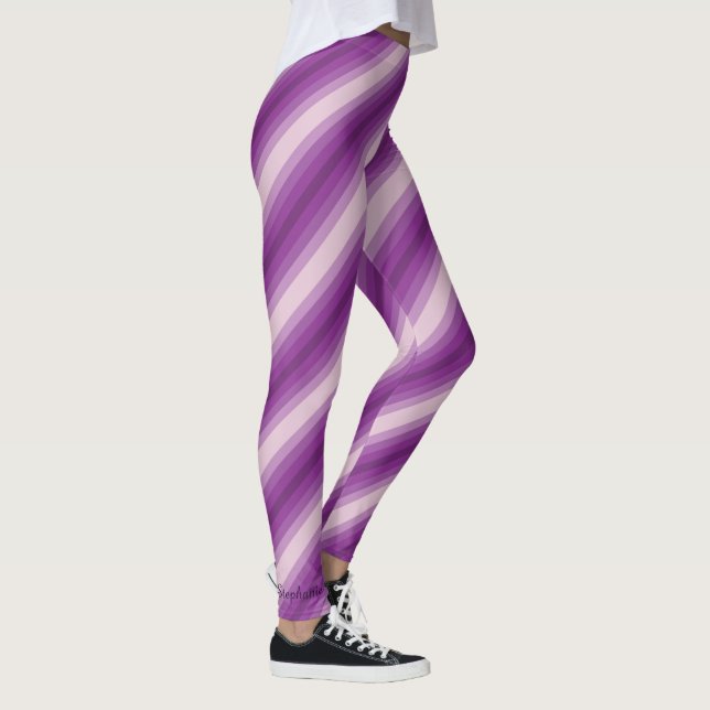 Personalised Name  Purple Pastel Stripe Yoga Leggings (Right)