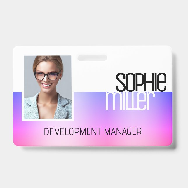 Personalised Name Purple Pink Gradient Trendy  ID Badge (Front)