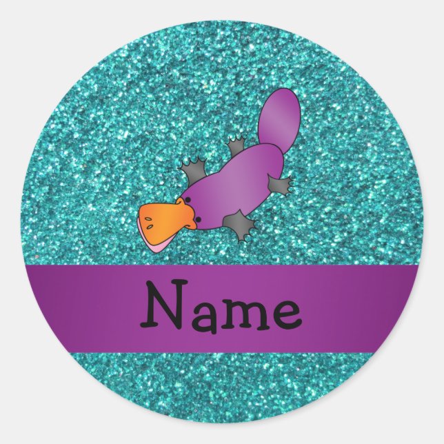 Personalised name purple platypus classic round sticker (Front)