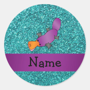 Personalised name purple platypus classic round sticker