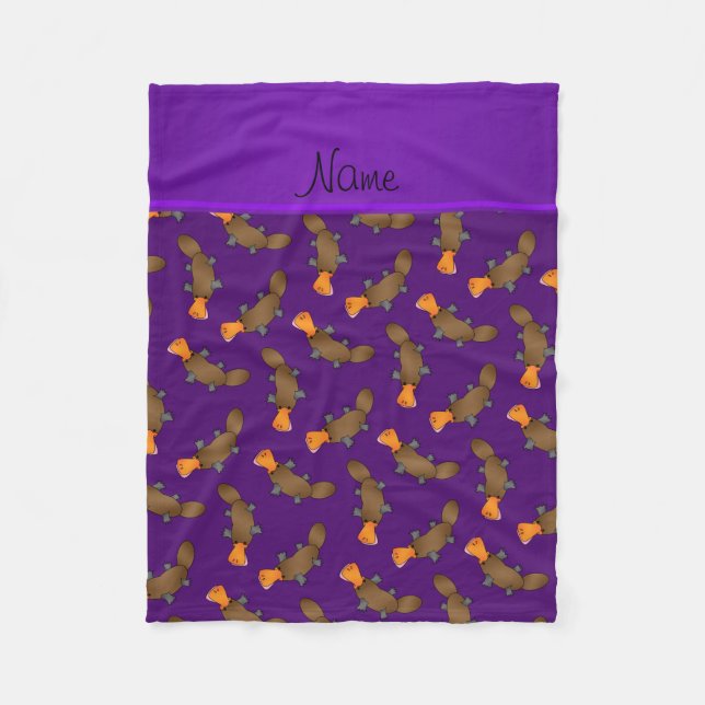 Personalised name purple platypus pattern fleece blanket (Front)