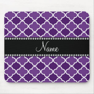 Personalised name Purple quatrefoil pattern Mouse Pad