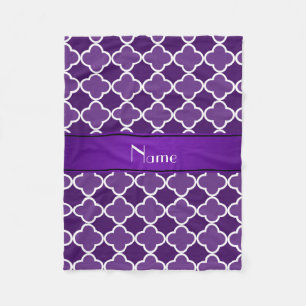 Personalised name Purple quatrefoil purple stripe Fleece Blanket