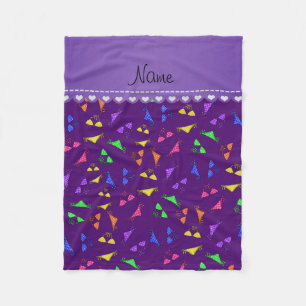 Personalised name purple rainbow bikinis fleece blanket