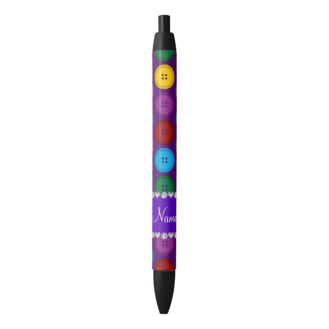 Personalised name purple rainbow buttons pattern black ink pen (Front Vertical)
