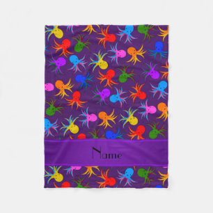Personalised name purple rainbow octopus fleece blanket