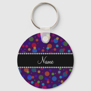 Personalised name purple rainbow polka dots key ring