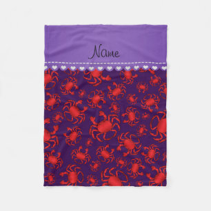 Personalised name purple red crab pattern fleece blanket